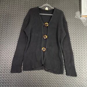 Vintage Von Saken Black Knit‎ Brown Button Up Cardigan Sweater Women's Size 3